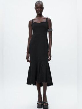 NEW Zara Black Mermaid Midi Ruffle Tiered Sleeveless Formal Cocktail Dress Small
